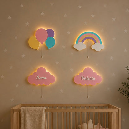 Set de 4 lámparas · Globos, Arcoíris, Nube personalizada