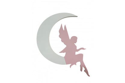 Lámpara infantil de pared con hada sobre la luna BugyBagy. Decoración para habitación de bebé y regalo personalizado para nacimiento, baby shower o bautizo.