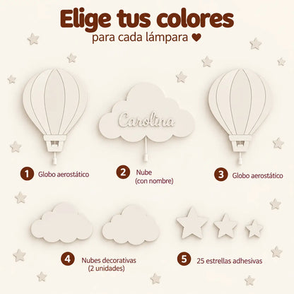 Lámparas de madera, personalizadas con nombre y colores.