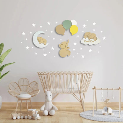 Set personalizado de 4 lámparas infantiles de madera, pintadas a mano con pintura a base de agua para habitación infantil. Un regalo original para nacimientos, bautizos y cumpleaños.