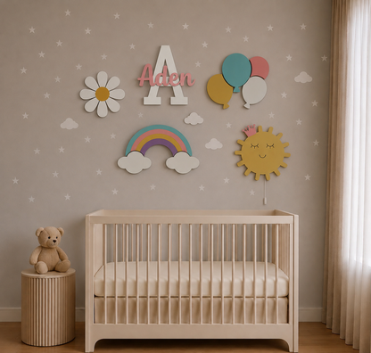Decoración de pared infantil con un set de lámparas de margaritas de primavera, pintadas a mano y personalizadas.