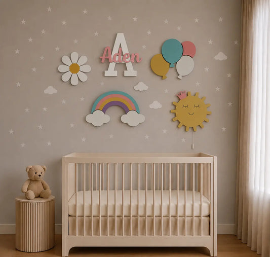 Decoración de pared beb con un set de lámparas de margaritas de primavera, pintadas a mano y personalizadas.