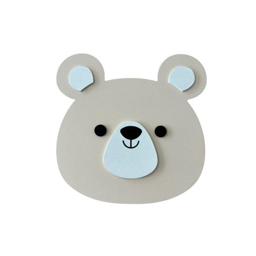 Lámpara infantil de madera con cabeza de oso, pintada a mano con pintura a base de agua para habitación infantil.