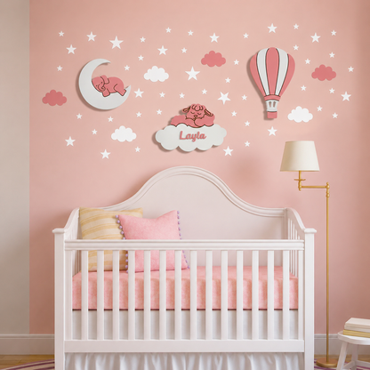 Lámpara infantil de madera personalizada con nombre, pintada a mano, perfecta para decorar la habitación del bebé, ideal para regalo de nacimiento, bautizo y cumpleaños.