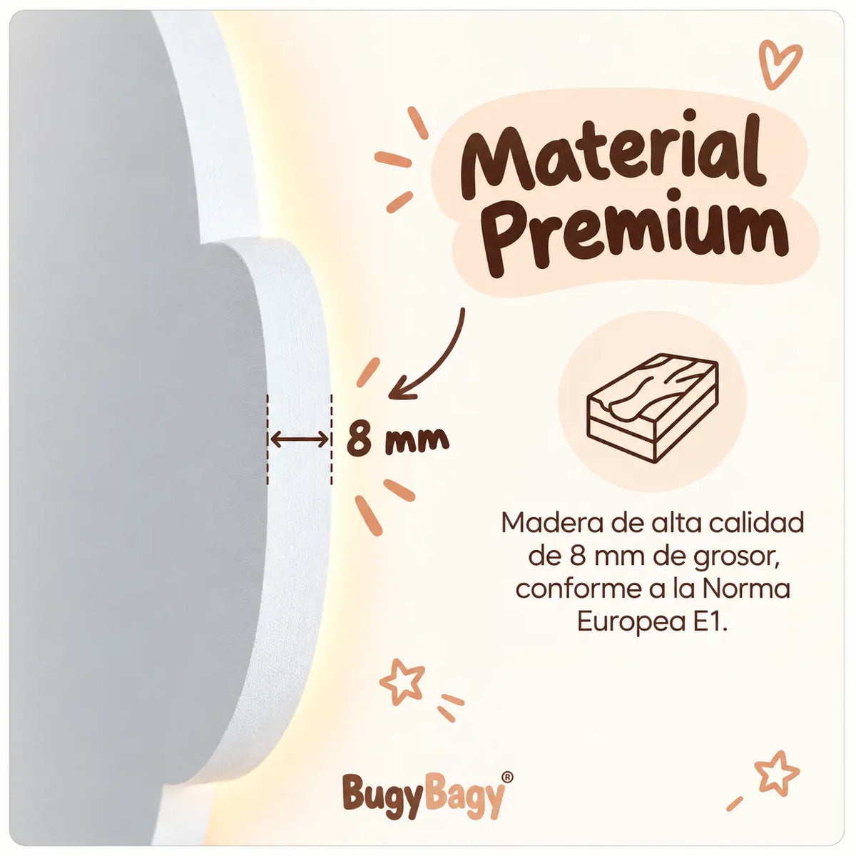 Lámpara infantil de madera de 8 mm de grosor, fabricada con madera de alta calidad conforme a la Norma Europea E1.