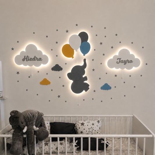 Set de 4 lámparas infantiles personalizadas, un regalo ideal para nacimientos, bautizos y cumpleaños.