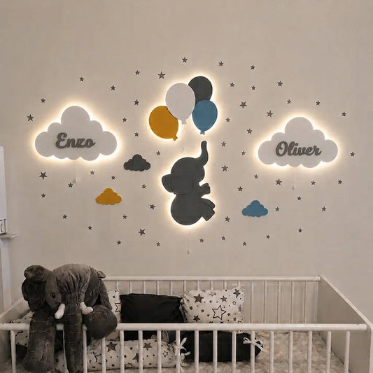 Set de 4 lámparas infantiles personalizadas con colores y nombre.