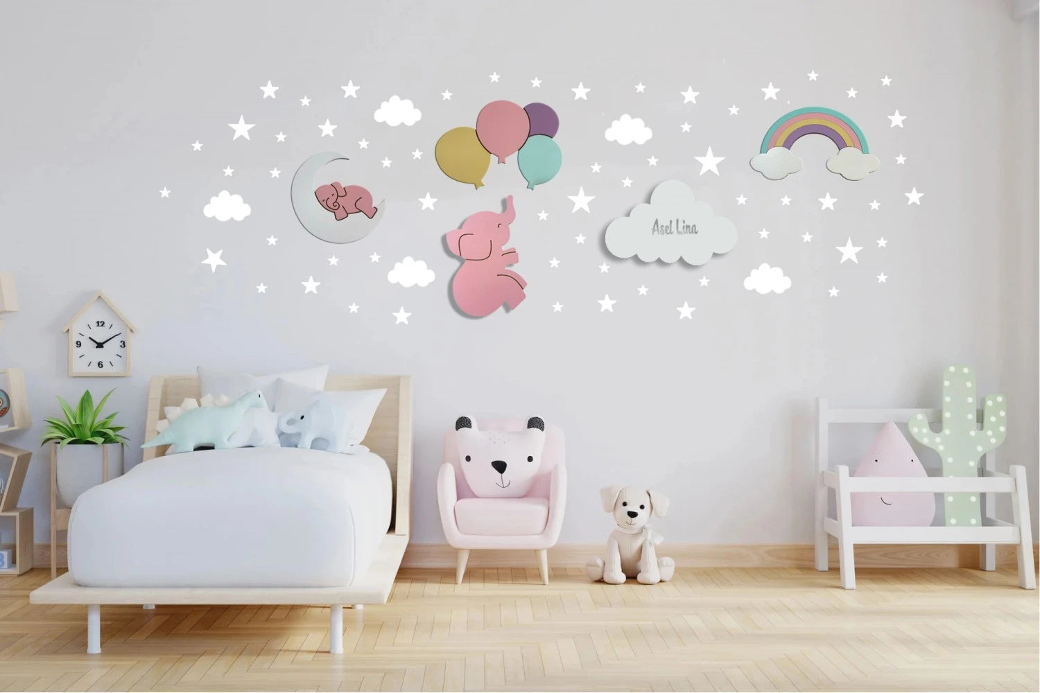 Decoración luminosa personalizada con globos para habitación infantil