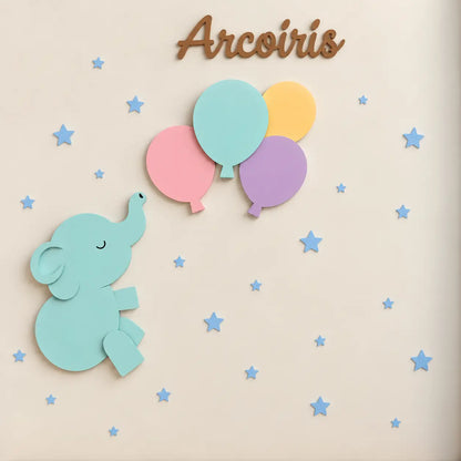 Set de 2 lámparas infantiles con elefante y globos. Decoración de pared iluminada para habitación de bebé color arcoiris.