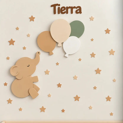 Set de 2 lámparas infantiles con elefante y globos. Decoración de pared iluminada para habitación de bebé color tierra.