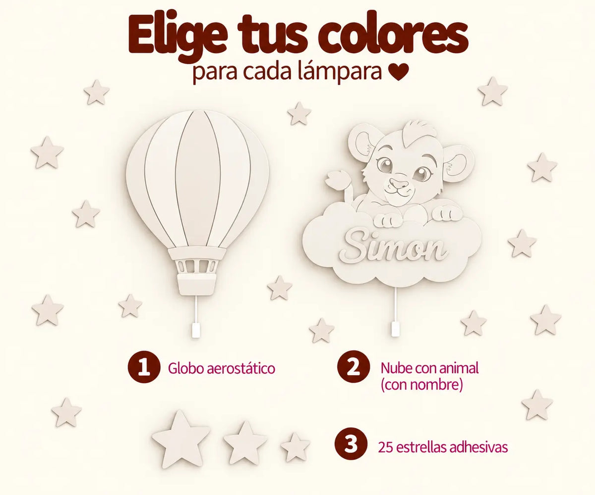 Lamparas de madera para habitación: lunita y nube personalizada con nombre.